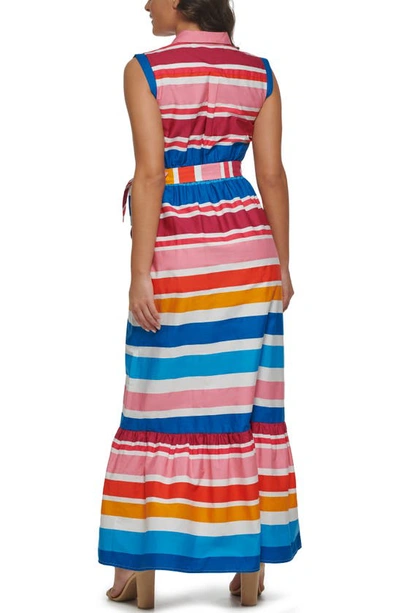 Shop Kensie Multi-stripe Printed Cotton Maxi Dress In Blue Multi