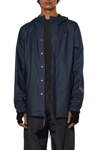 Shop Rains Fishtail Hooded Waterproof Rain Jacket In Navy