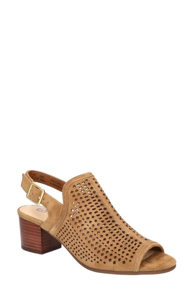 Bella Vita Emmalyn Womens Laser Cut Leather Block Heels In Dark Tan Suede Leather