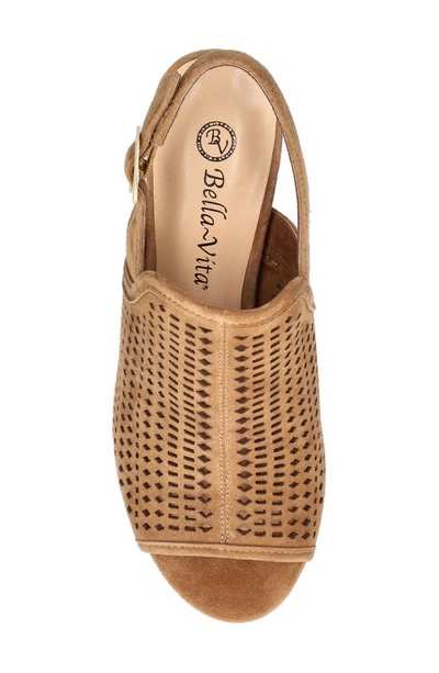 Bella Vita Emmalyn Womens Laser Cut Leather Block Heels In Dark Tan Suede Leather