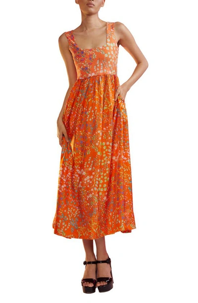 Shop Cynthia Rowley Floral Isla Stretch Silk Sundress In Orange Multi