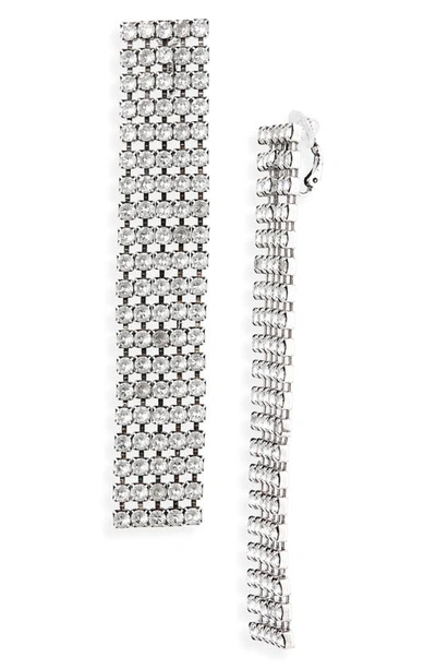 Shop Saint Laurent Crystal Clip-on Drop Earrings In Argent Oxyde/ Crystal