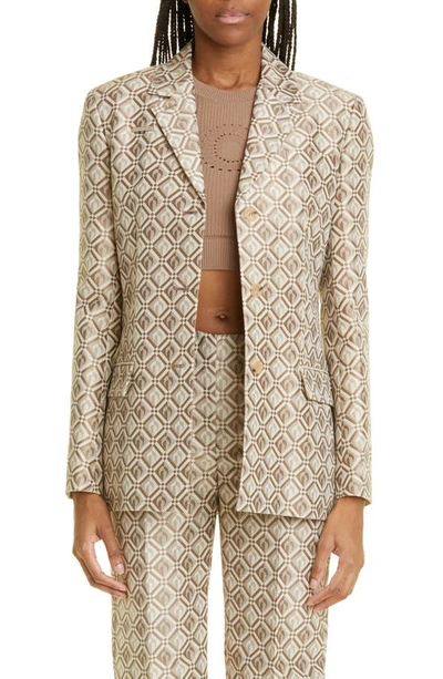 Marine Serre Moon Diamant Single Breasted Virgin Wool & Recycled Polyester Blazer In Moon Diamant Beige Jacquard