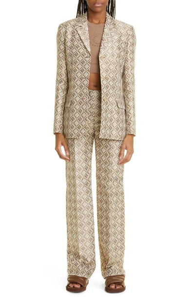 Marine Serre Moon Diamant Single Breasted Virgin Wool & Recycled Polyester Blazer In Moon Diamant Beige Jacquard