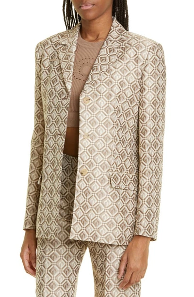 Marine Serre Moon Diamant Single Breasted Virgin Wool & Recycled Polyester Blazer In Moon Diamant Beige Jacquard