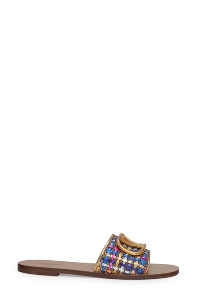 Shop Valentino Vlogo Signature Slide Sandal In Gold/ Blue Multicolor