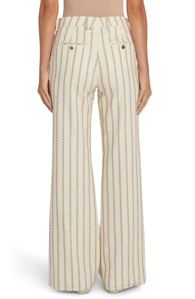Shop Golden Goose Geometric Embroidered Stripe Cotton Wide Leg Pants In Lambs Wool/ Coffe Iron