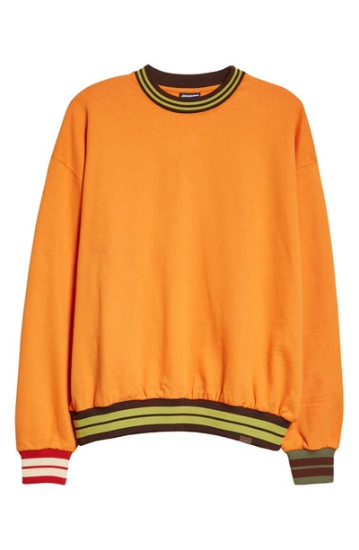 Shop Jacquemus Le Sweatshirt Lasso Stripe Rib Trim Sweatshirt In Orange