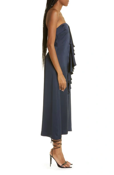 Shop Ramy Brook Venice Ruffle Strapless Gown In Navy