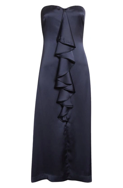 Shop Ramy Brook Venice Ruffle Strapless Gown In Navy