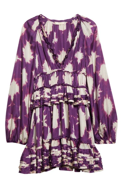 Shop Ulla Johnson Emery Tie Dye Long Sleeve Silk Dress In Cassis Blur