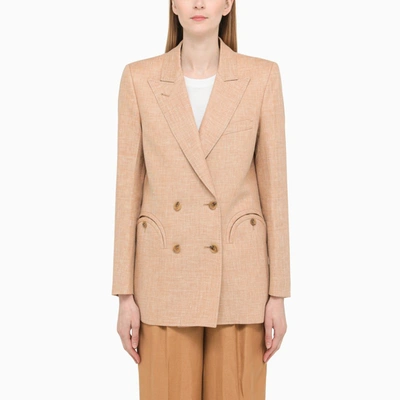 Shop Blazé Milano Honey Double-breasted Jacket In Beige