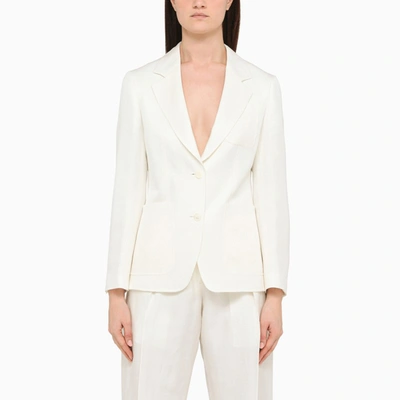 Shop Ferragamo White Silk And Linen Jacket