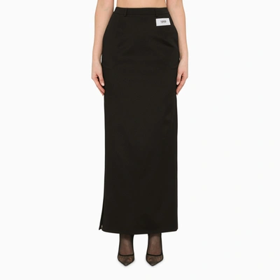 Shop Dolce & Gabbana Dolce&gabbana | Black Cady Long Skirt With Slit