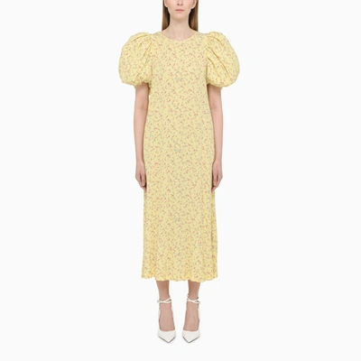 Shop Rotate Birger Christensen Yellow Flared Dress In Floral Print