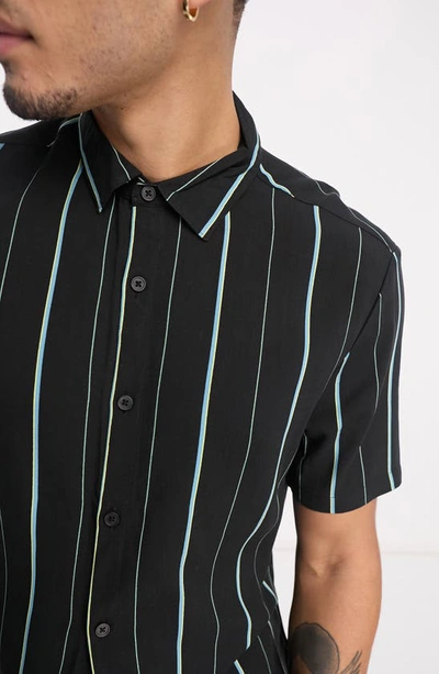 Shop Asos Design Stripe Button-up Shirt In Black