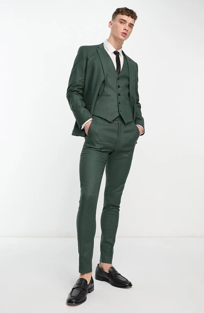 Shop Asos Design Super Skinny Suit Waistcoat In Dark Green