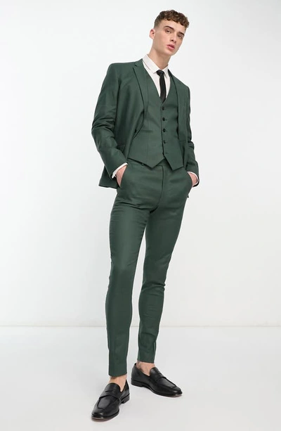 Asos Design Skinny Suit Vest In Forest Green In Dark Green