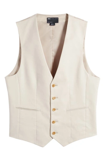 Shop Asos Design Super Skinny Stretch Cotton & Linen Suit Waistcoat In Stone