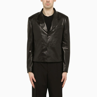 Shop Ferragamo | Black Single-breasted Leather Jacket