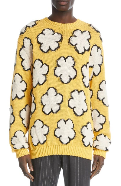 Shop Kenzo Boke Floral Jacquard Crewneck Cotton Sweater In 40 - Golden Yellow