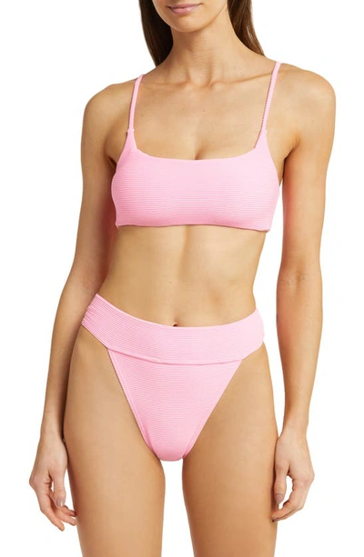 Shop Billabong Tanlines Aruba High Waist Bikini Bottoms In Pink Daze