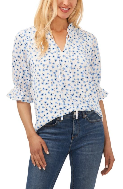 Shop Cece Floral Split Neck Blouse In New Ivory