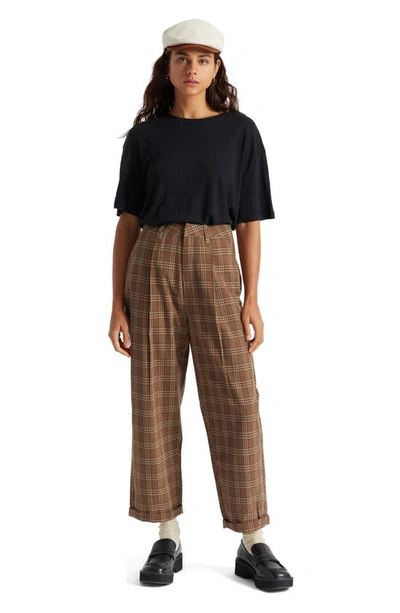 Shop Brixton Victory High Waist Wide Leg Ankle Pants In Washed Brown/ Black