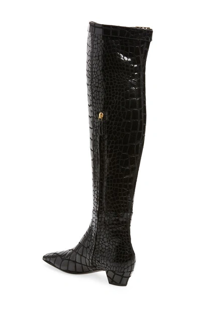 Shop Tom Ford 90s Croc Embossed Patent Leather Over The Knee Boot In Black