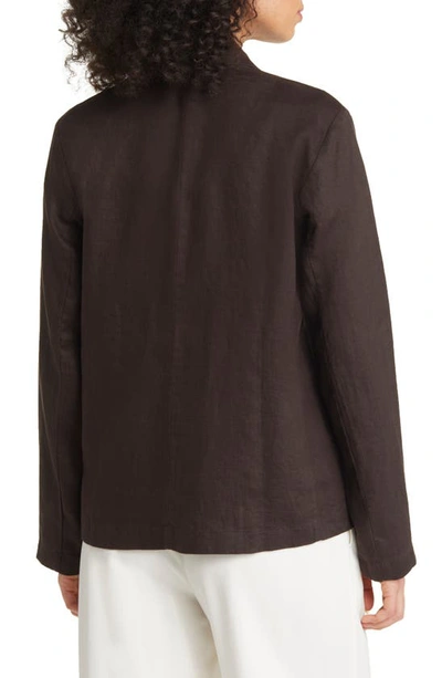 Shop Eileen Fisher Notched Lapel Organic Linen Jacket In Espresso