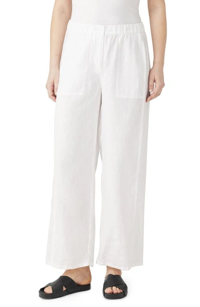 Shop Eileen Fisher Wide Leg Organic Linen Ankle Pants In White
