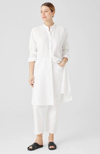 Shop Eileen Fisher Mandarin Collar Long Sleeve Organic Linen Shirtdress In White