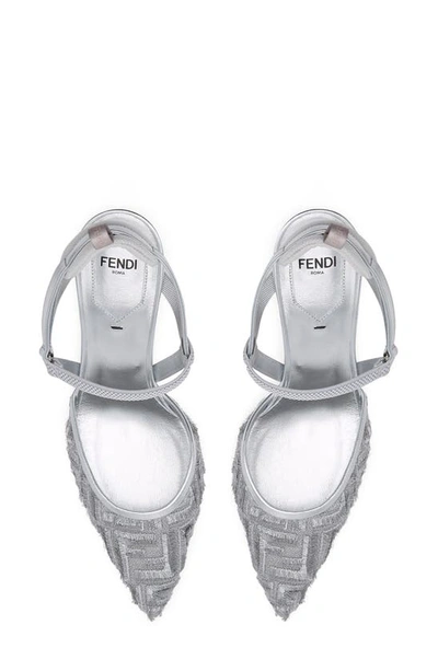 Shop Fendi Colibrì Ff Logo Pointed Toe Slingback Pump In White/ Silver