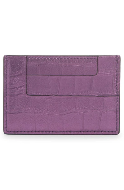 Shop Tom Ford T-line Metallic Croc Embossed Leather Card Holder In Mauve