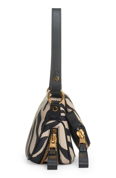 Shop Tom Ford Zebra Stripe Calfskin Leather Shoulder Bag In Black/ Beige