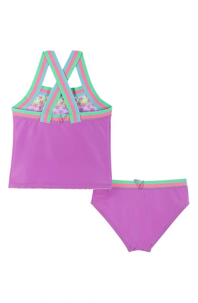 Shop Andy & Evan Kids' Reversible Two-piece Tankini Swimsuit In Purple Stars