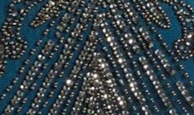 Shop Pisarro Nights Illusion Beaded Mesh Column Gown In Cobalt