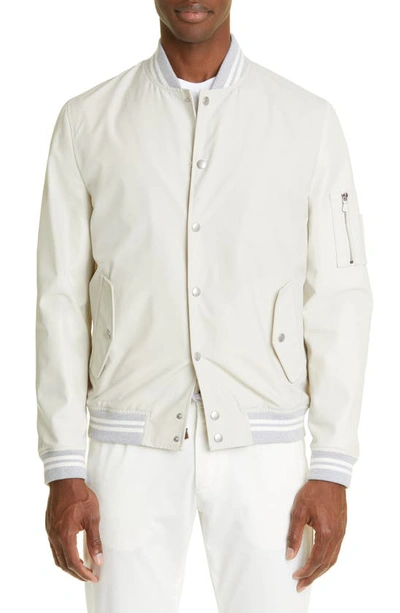 Shop Eleventy Storm System® Waterproof Mixed Media Bomber Jacket In Sand And Ivory