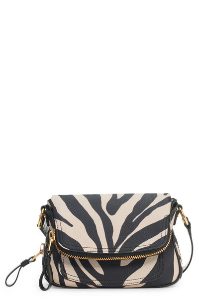 Shop Tom Ford Mini Jennifer Zebra Stripe Leather Crossbody Bag In Black/ Beige