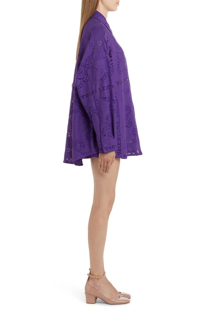 Shop Valentino Garavani Mini Bandana Guipure Lace Oversize Cotton Blend Blouse In Yu4-astral Purple