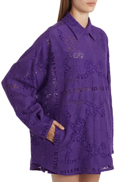 Shop Valentino Garavani Mini Bandana Guipure Lace Oversize Cotton Blend Blouse In Yu4-astral Purple