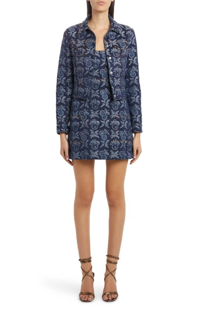 Shop Etro Apple Jacquard Minidress In Navy 410