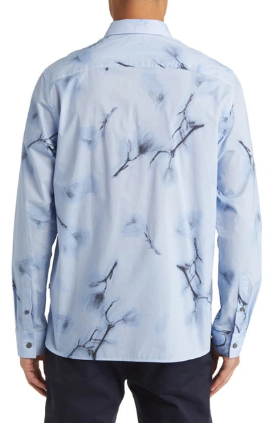 Shop Ted Baker Louth Regular Fit Branch Print Cotton Button-up Shirt In Sky Blue