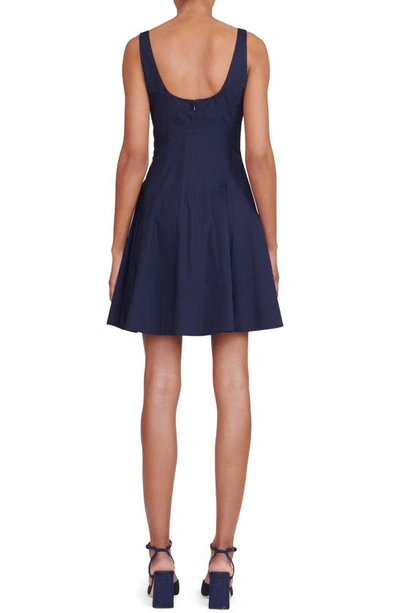 Shop Staud Wells Cotton Stretch Poplin Fit & Flare Dress In Navy