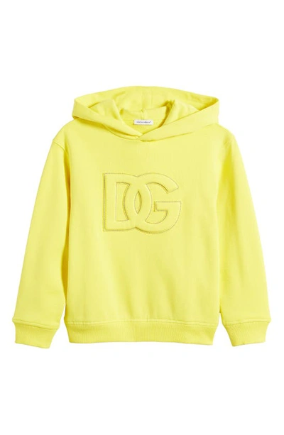 Shop Dolce & Gabbana Kids' Logo Cotton Hoodie In Lmn Yellow