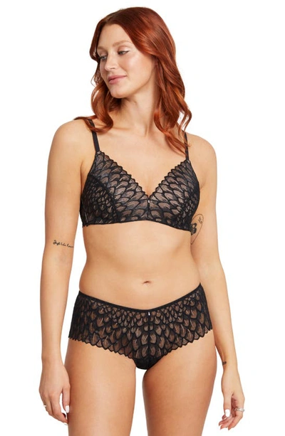 Montelle Intimates Feather Lace Brazilian Briefs In Black