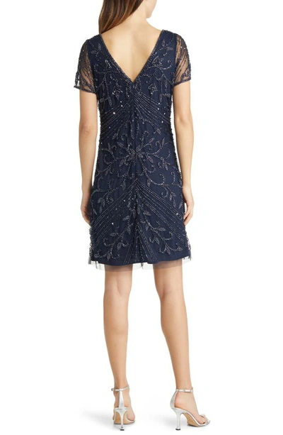 Shop Pisarro Nights Beaded Double V-neck Dress In Navy