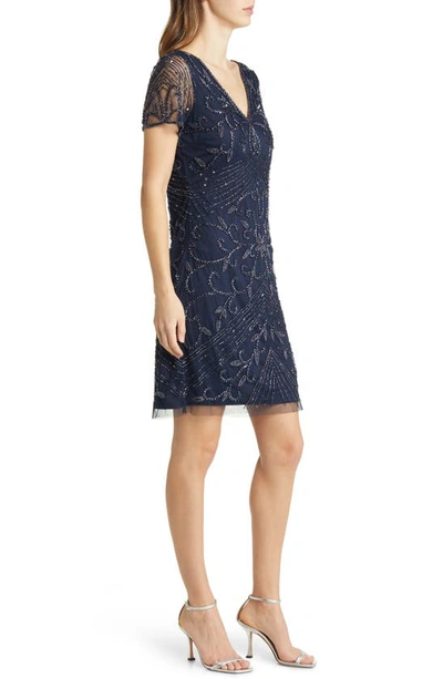 Pisarro Nights Beaded Double V-neck Dress In Navy