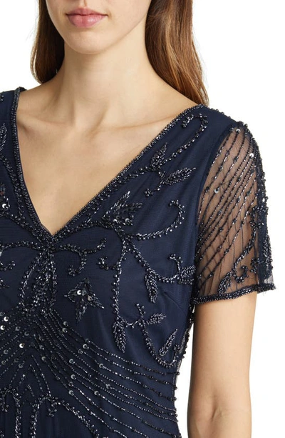 Shop Pisarro Nights Beaded Double V-neck Dress In Navy