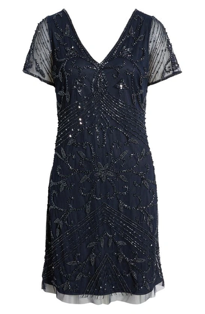 Pisarro Nights Beaded Double V-neck Dress In Navy